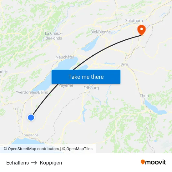 Echallens to Koppigen map