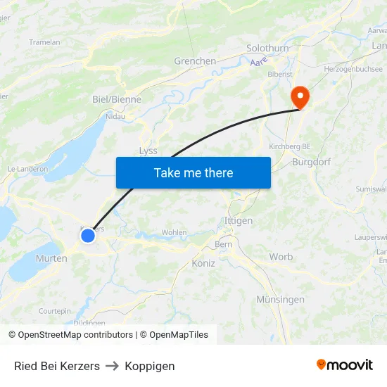 Ried Bei Kerzers to Koppigen map