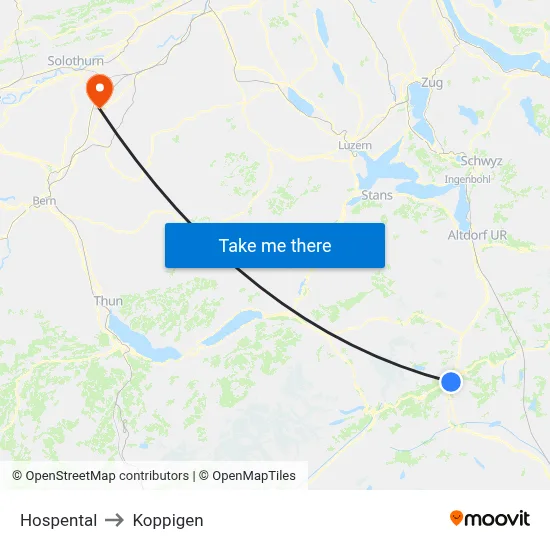 Hospental to Koppigen map
