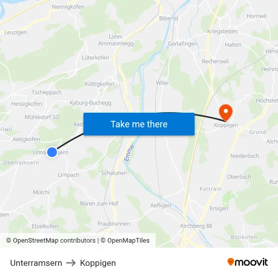 Unterramsern to Koppigen map