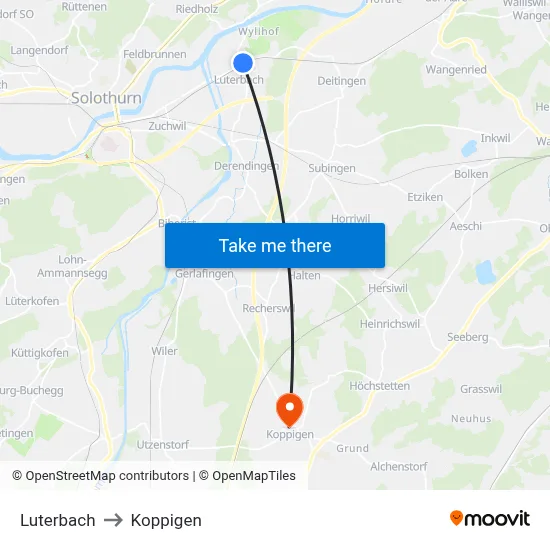Luterbach to Koppigen map