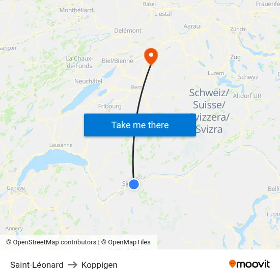 Saint-Léonard to Koppigen map