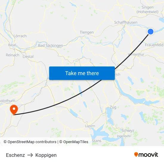 Eschenz to Koppigen map