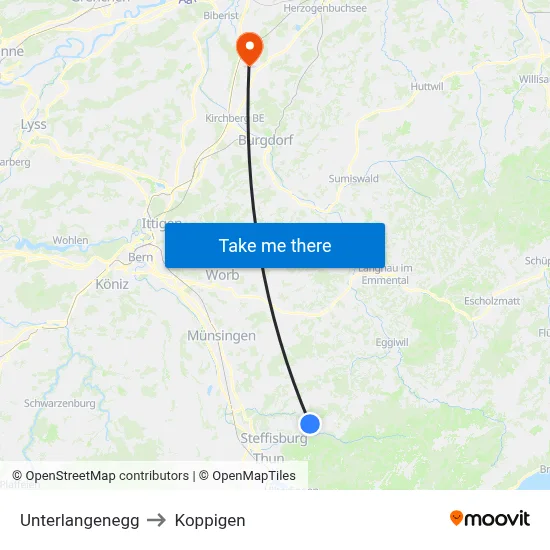 Unterlangenegg to Koppigen map