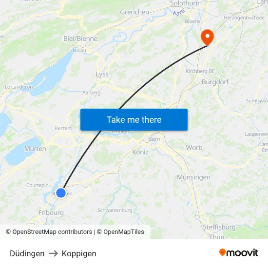 Düdingen to Koppigen map