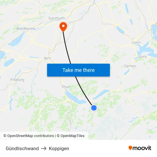 Gündlischwand to Koppigen map
