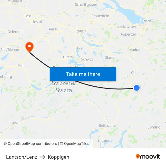 Lantsch/Lenz to Koppigen map