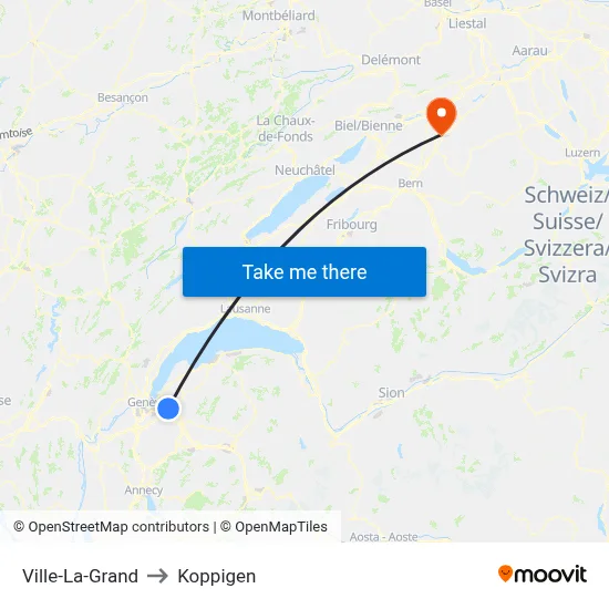 Ville-La-Grand to Koppigen map