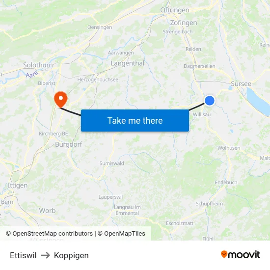 Ettiswil to Koppigen map
