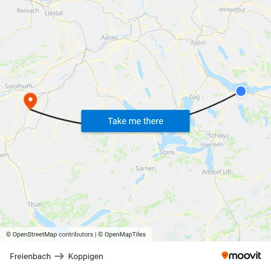Freienbach to Koppigen map