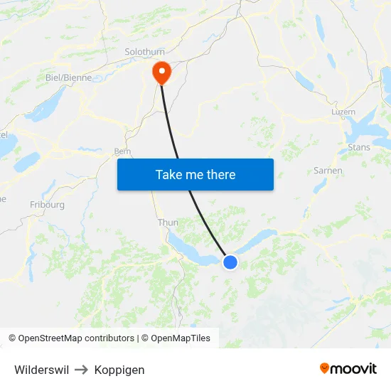 Wilderswil to Koppigen map