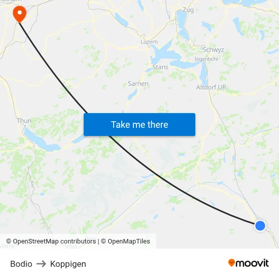 Bodio to Koppigen map