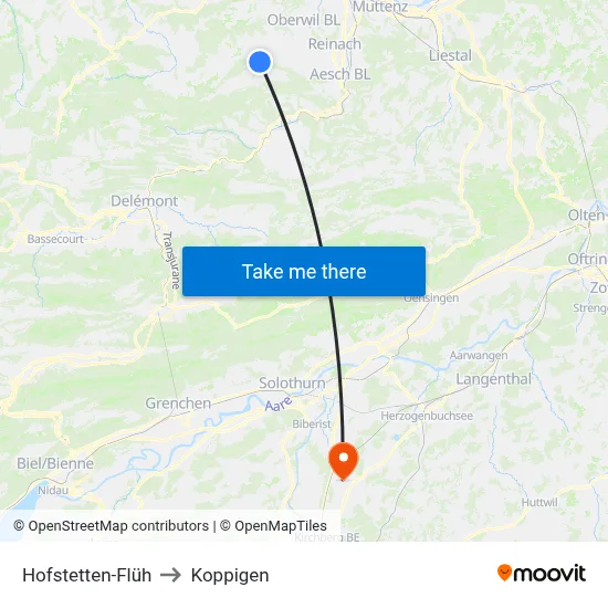Hofstetten-Flüh to Koppigen map