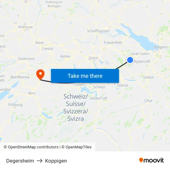 Degersheim to Koppigen map