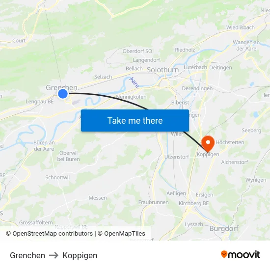Grenchen to Koppigen map