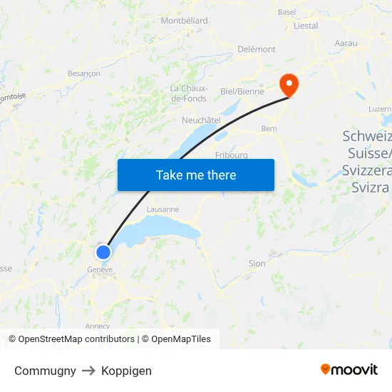 Commugny to Koppigen map