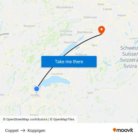 Coppet to Koppigen map