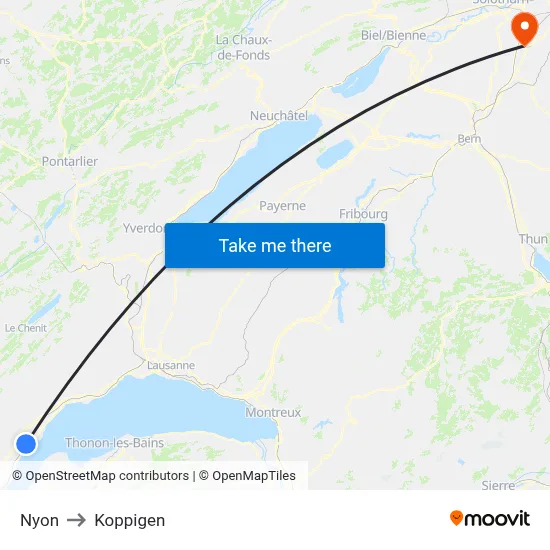 Nyon to Koppigen map