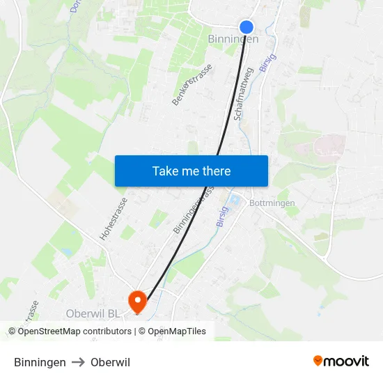 Binningen to Oberwil map