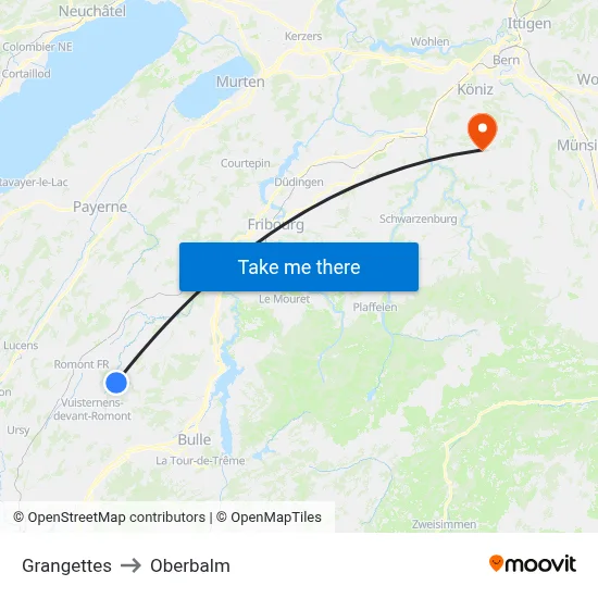 Grangettes to Oberbalm map