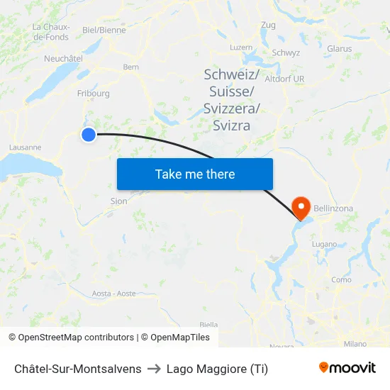 Châtel-Sur-Montsalvens to Lago Maggiore (Ti) map