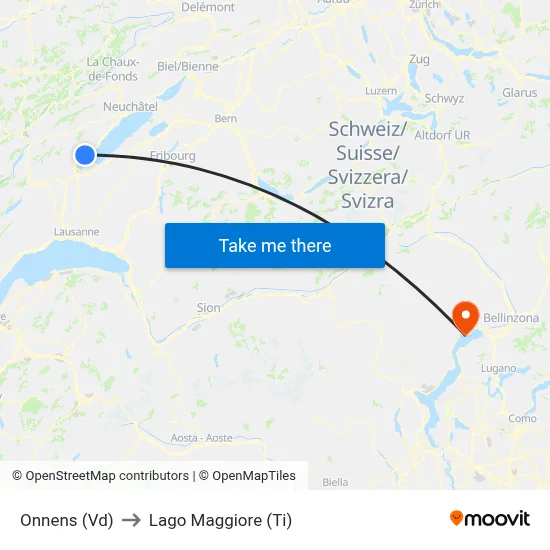 Onnens (Vd) to Lago Maggiore (Ti) map