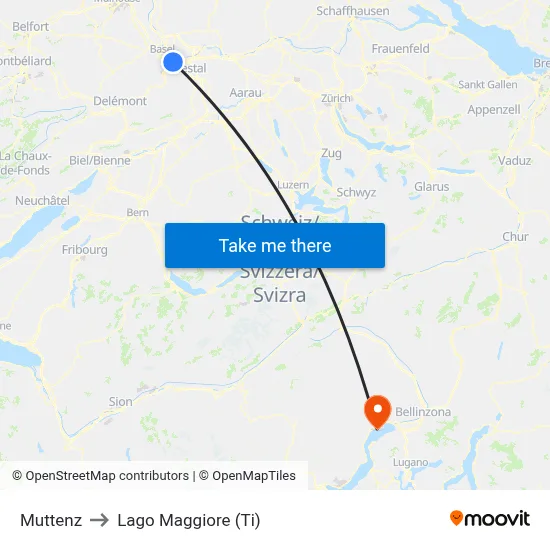 Muttenz to Lago Maggiore (Ti) map
