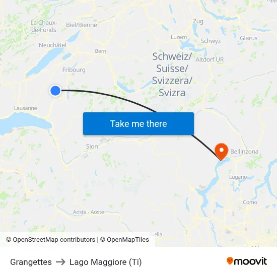 Grangettes to Lago Maggiore (Ti) map