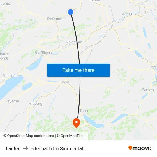Laufen to Erlenbach Im Simmental map