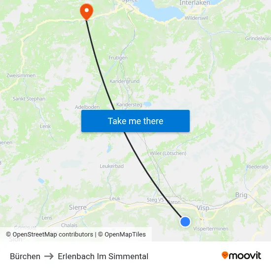 Bürchen to Erlenbach Im Simmental map