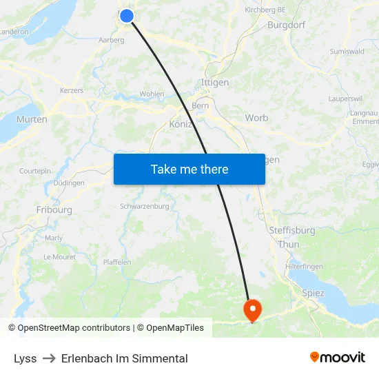 Lyss to Erlenbach Im Simmental map