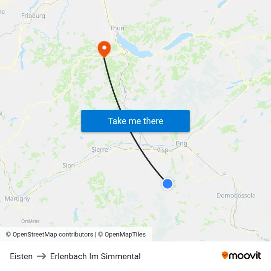 Eisten to Erlenbach Im Simmental map