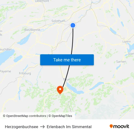 Herzogenbuchsee to Erlenbach Im Simmental map