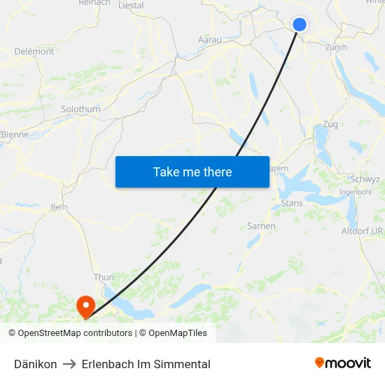 Dänikon to Erlenbach Im Simmental map