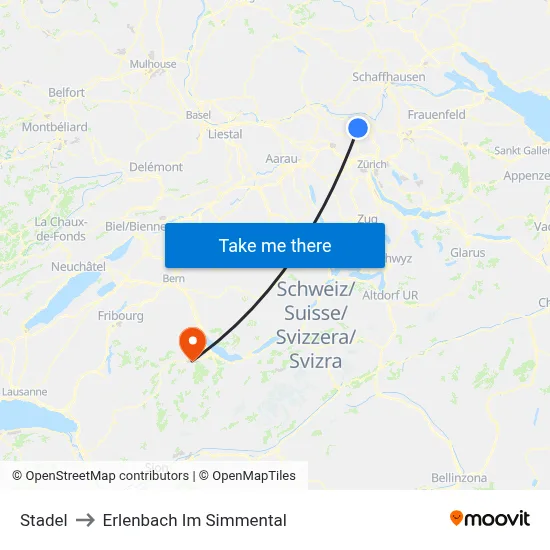 Stadel to Erlenbach Im Simmental map