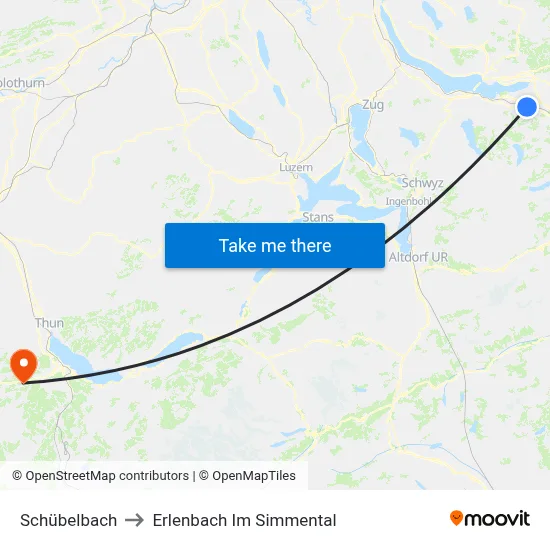 Schübelbach to Erlenbach Im Simmental map