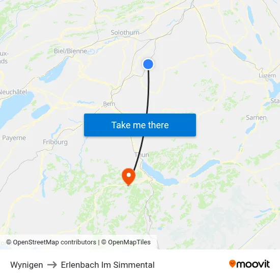 Wynigen to Erlenbach Im Simmental map