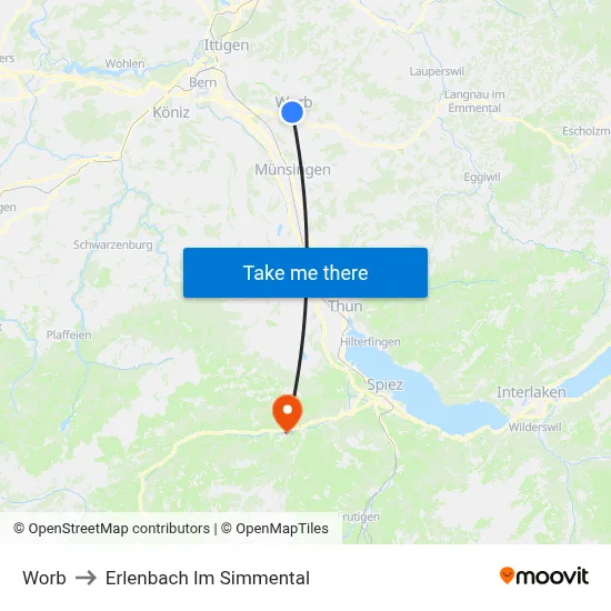 Worb to Erlenbach Im Simmental map