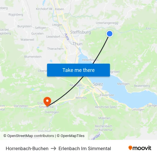 Horrenbach-Buchen to Erlenbach Im Simmental map