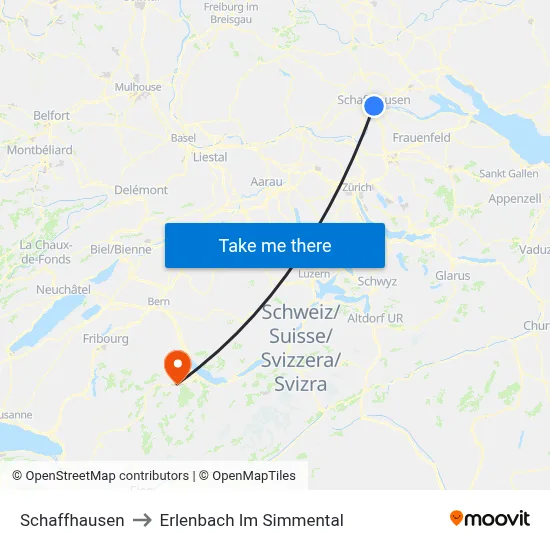 Schaffhausen to Erlenbach Im Simmental map