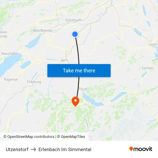 Utzenstorf to Erlenbach Im Simmental map