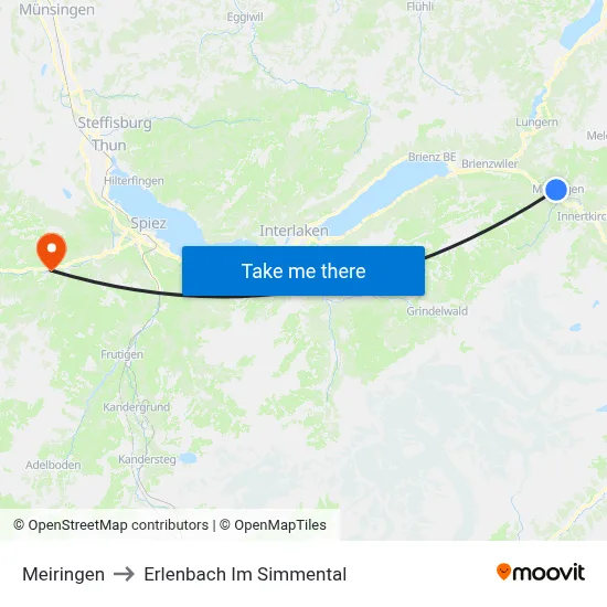 Meiringen to Erlenbach Im Simmental map