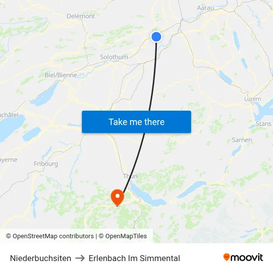 Niederbuchsiten to Erlenbach Im Simmental map