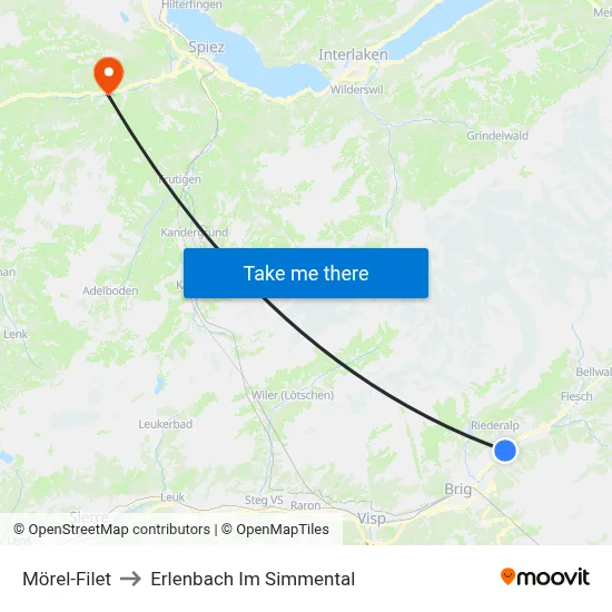 Mörel-Filet to Erlenbach Im Simmental map