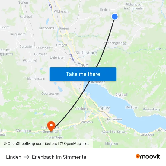 Linden to Erlenbach Im Simmental map