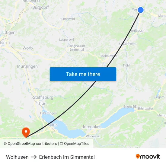 Wolhusen to Erlenbach Im Simmental map