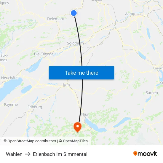 Wahlen to Erlenbach Im Simmental map
