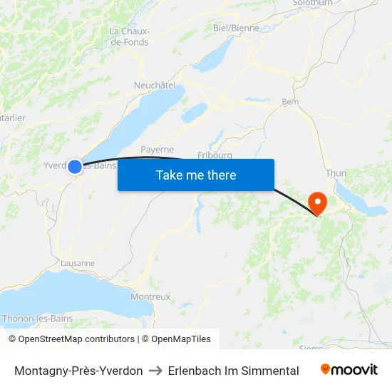 Montagny-Près-Yverdon to Erlenbach Im Simmental map
