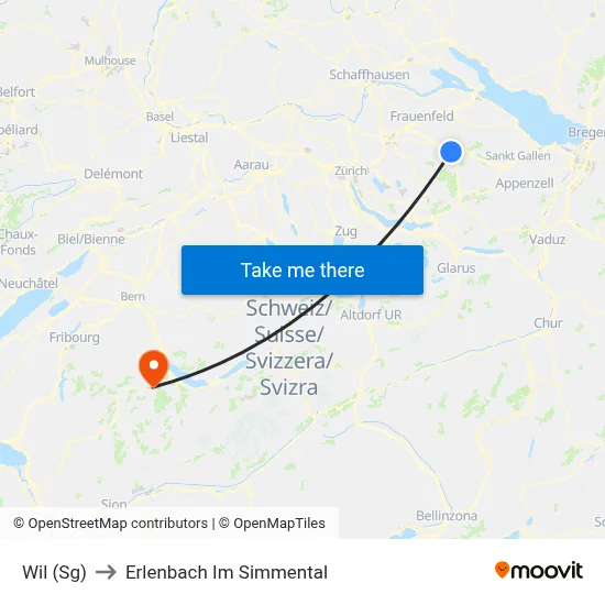 Wil (Sg) to Erlenbach Im Simmental map