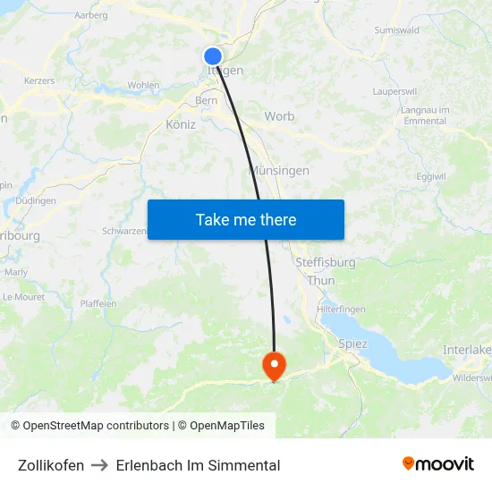 Zollikofen to Erlenbach Im Simmental map